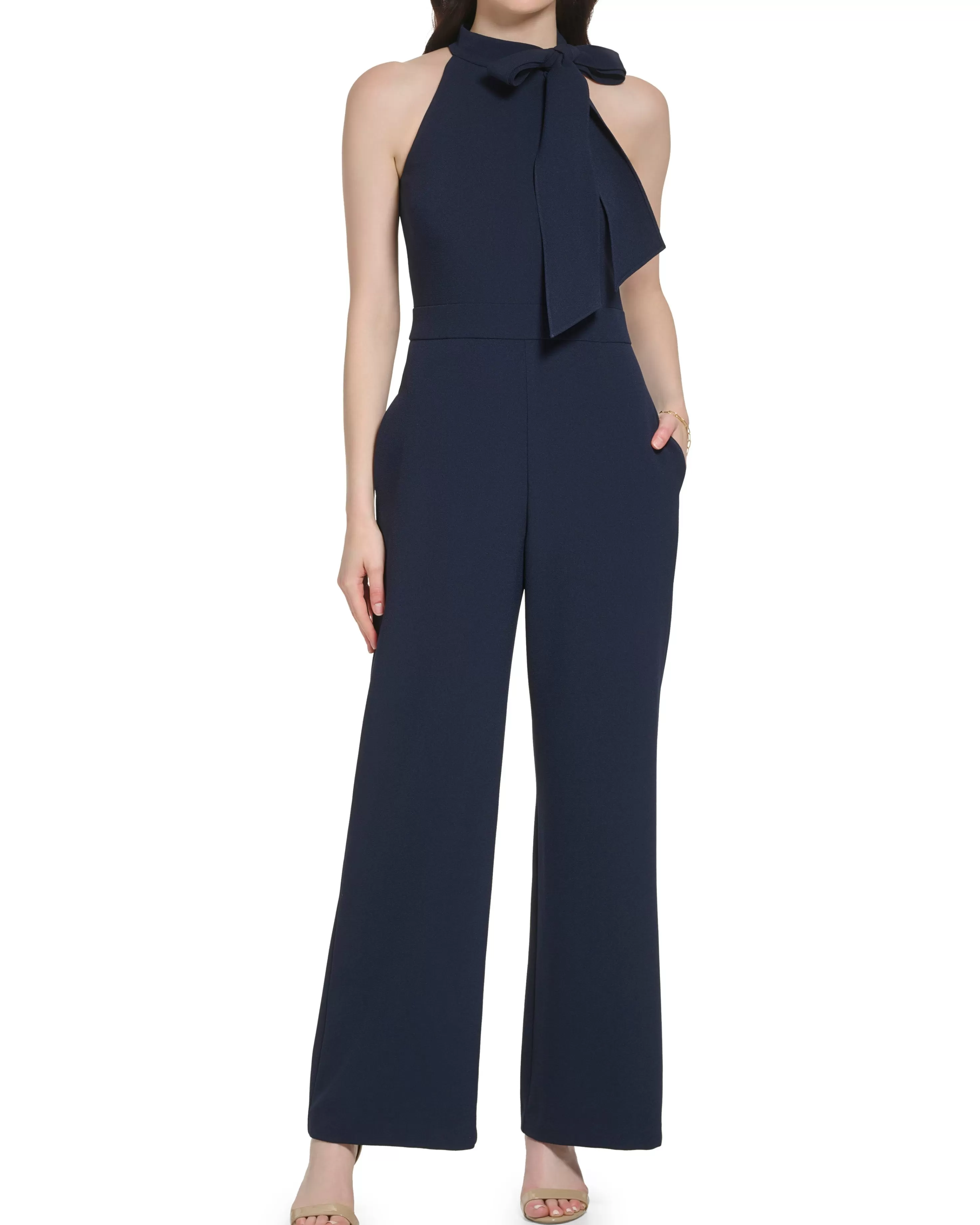 Vince Camuto Bow-Neck Halter Jumpsuit Navy Fashion