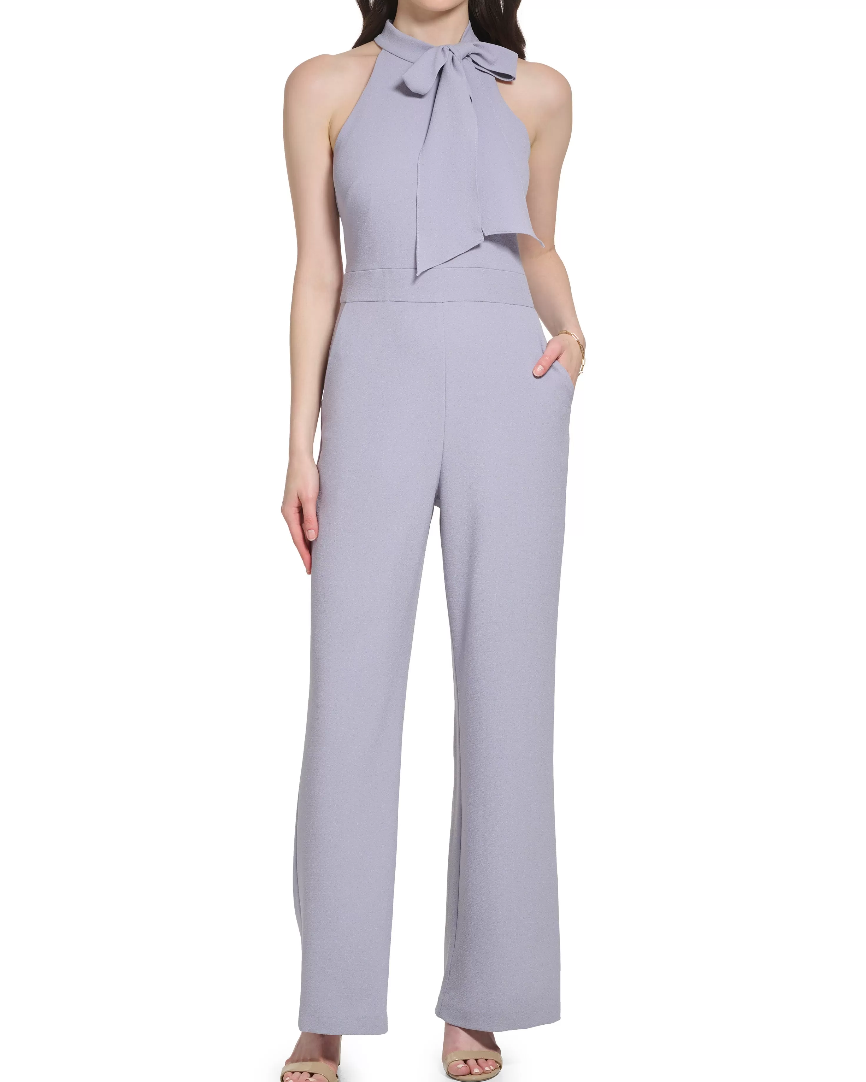 Vince Camuto Bow-Neck Halter Jumpsuit Grey Online