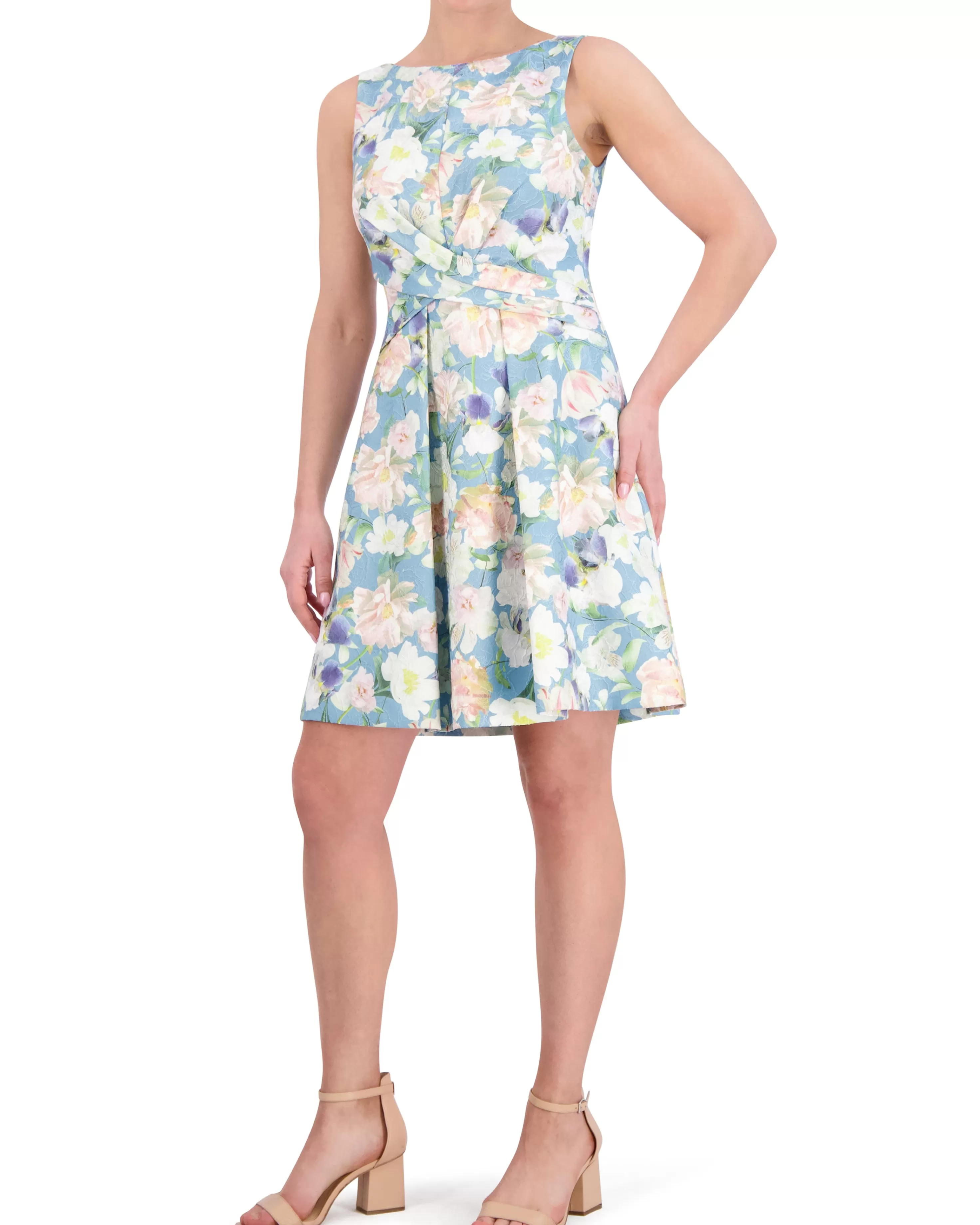 Vince Camuto Floral-Jacquard Crisscross Bodice Dress Blue Shop