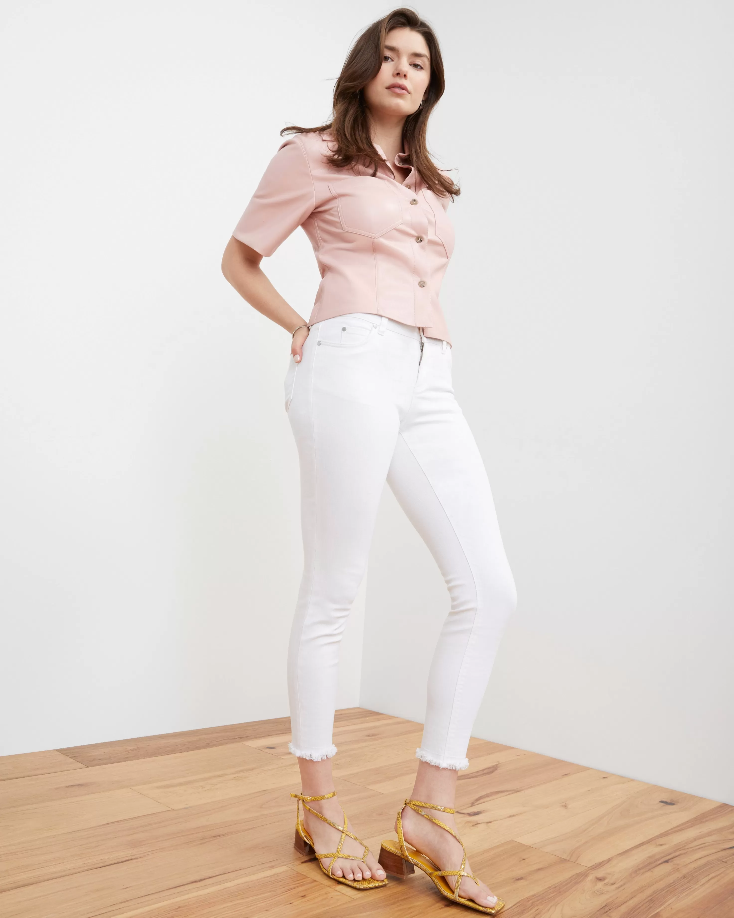 Vince Camuto Frayed-Hem Skinny Jeans Ultra White Clearance