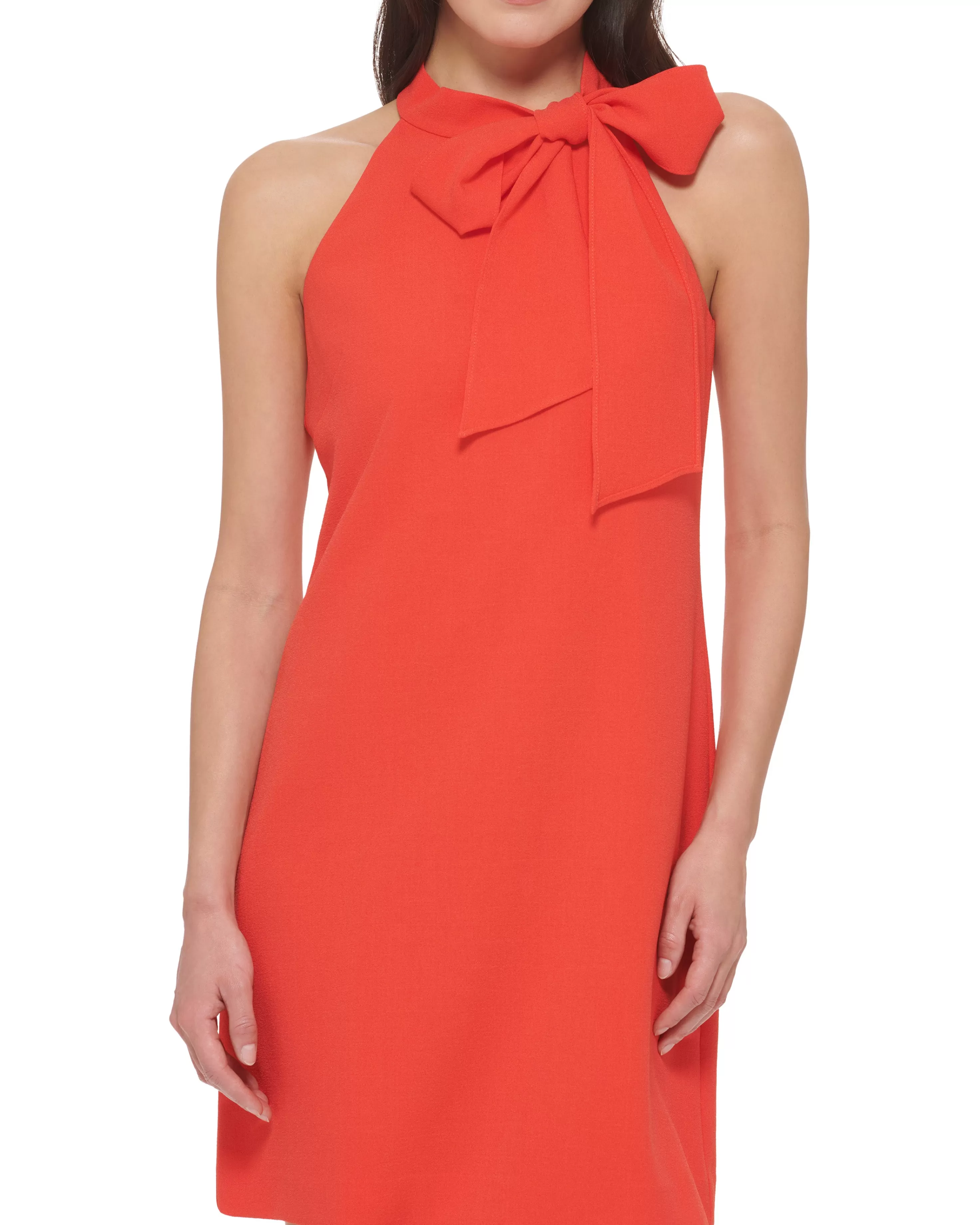 Vince Camuto Petite Bow-Neck Dress Hot Coral Clearance