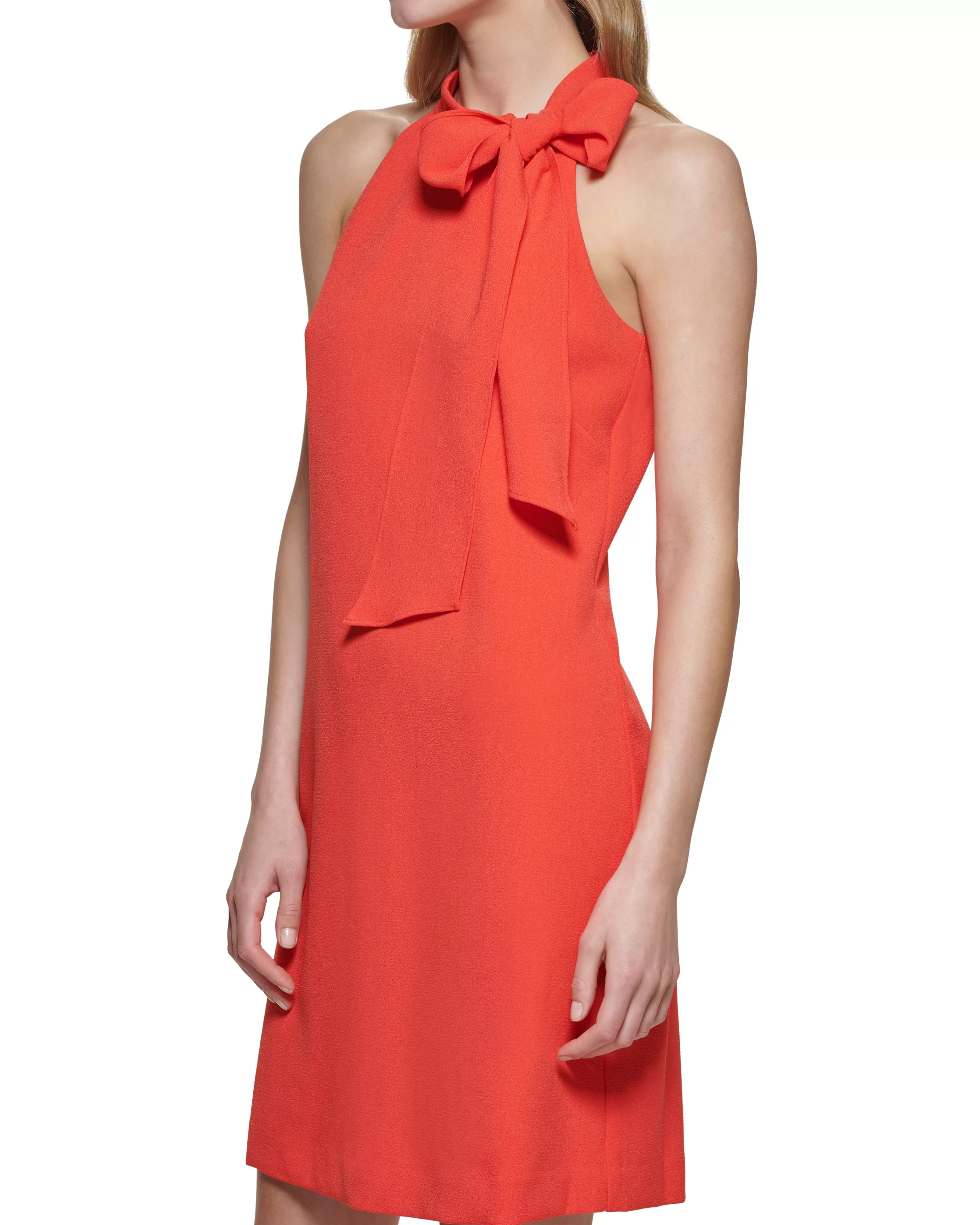 Vince Camuto Petite Bow-Neck Dress Hot Coral Clearance