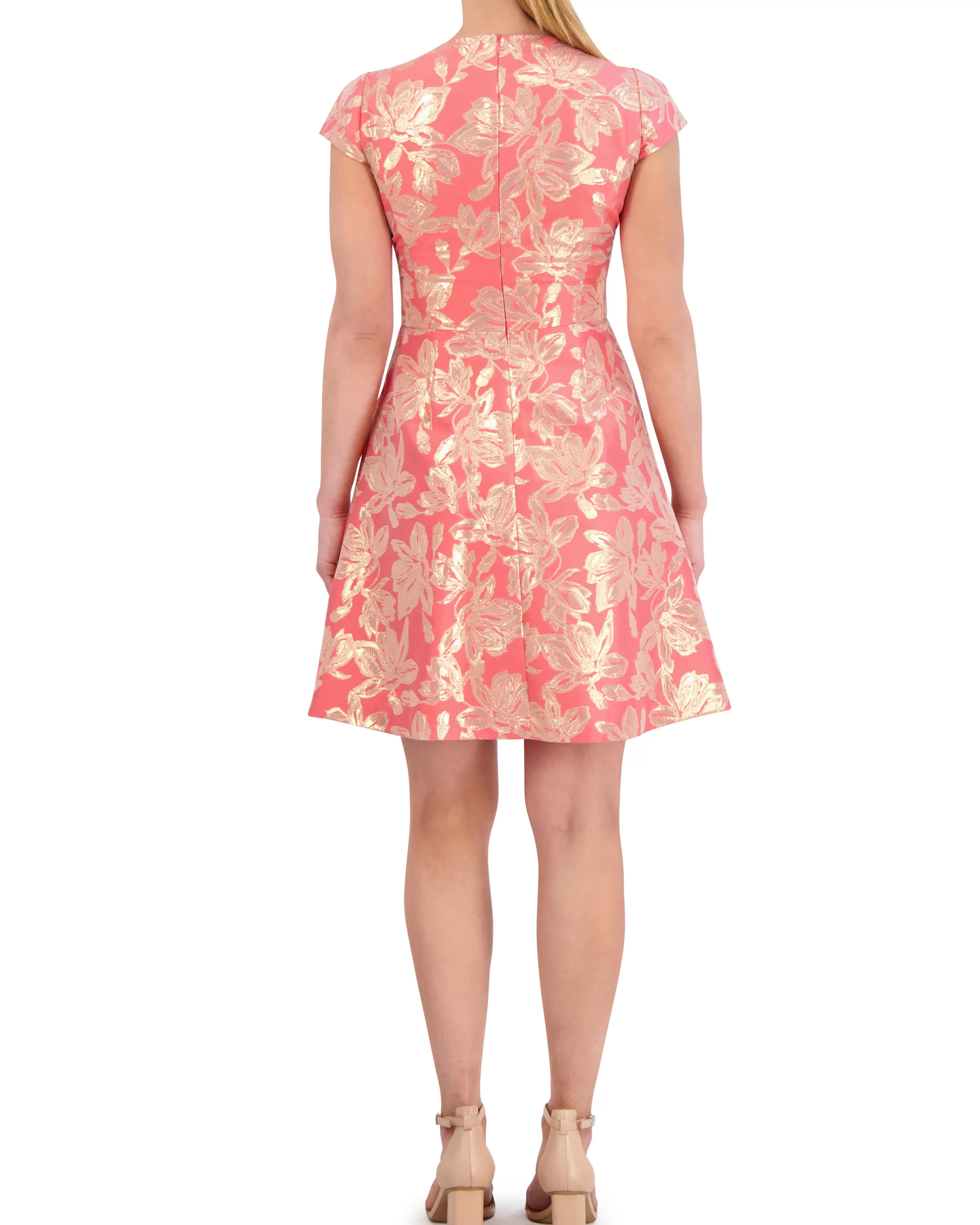 Vince Camuto Petite Floral-Jacquard Fit-And-Flare Dress Pink Best