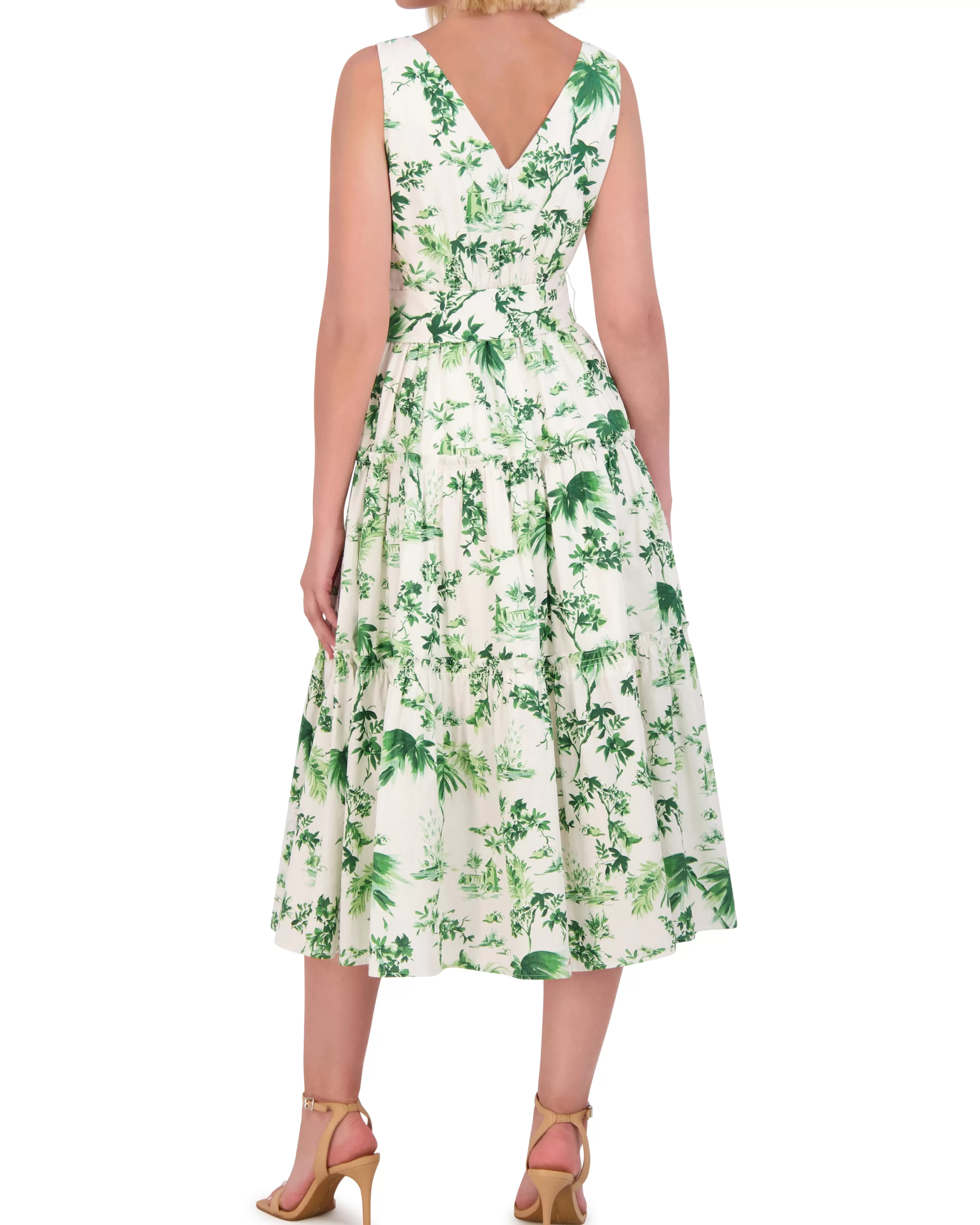 Vince Camuto Petite Floral-Print Belted Tiered Dress Green Best Sale