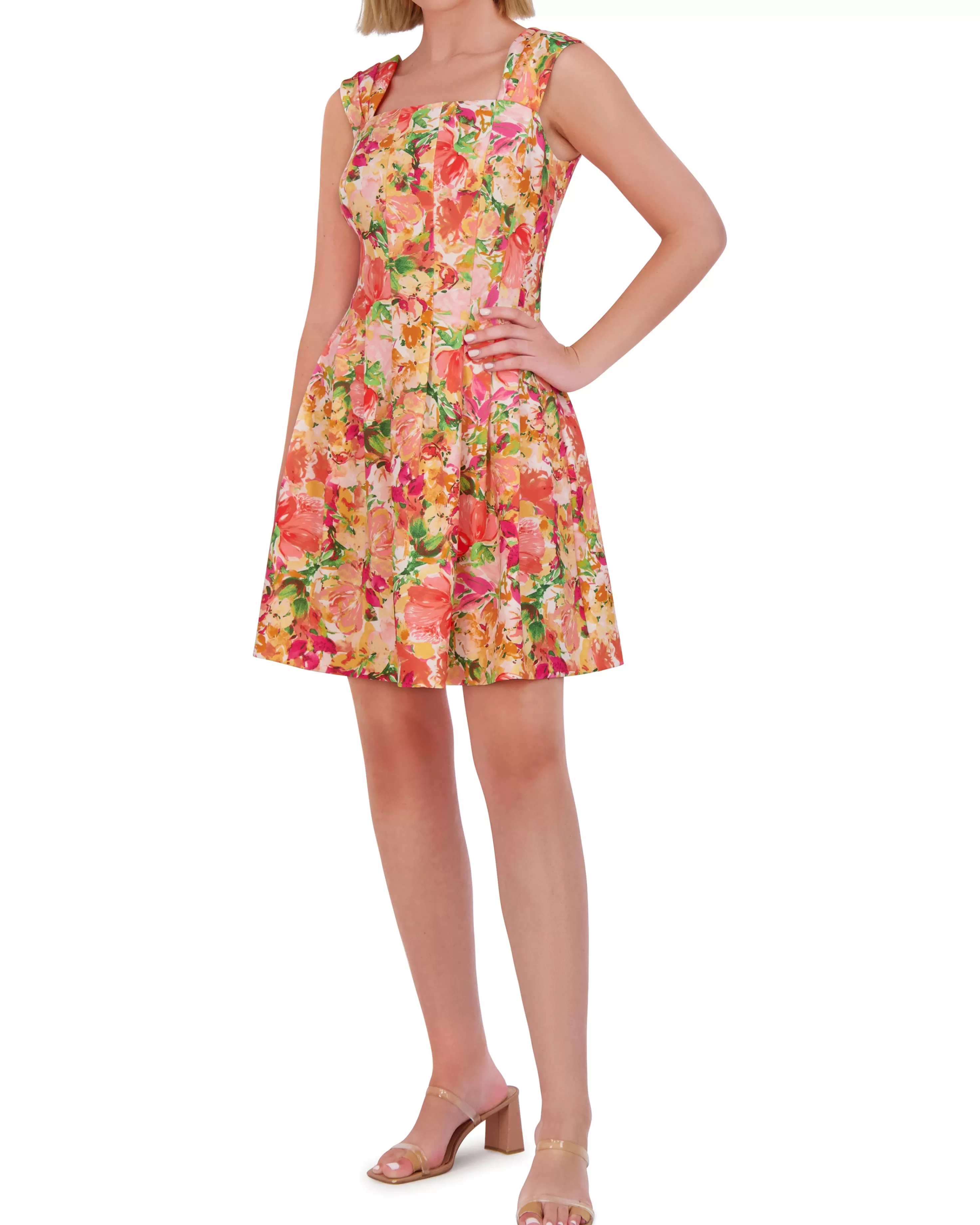 Vince Camuto Petite Printed Square-Neck Fit-And-Flare Dress Marigold Shop