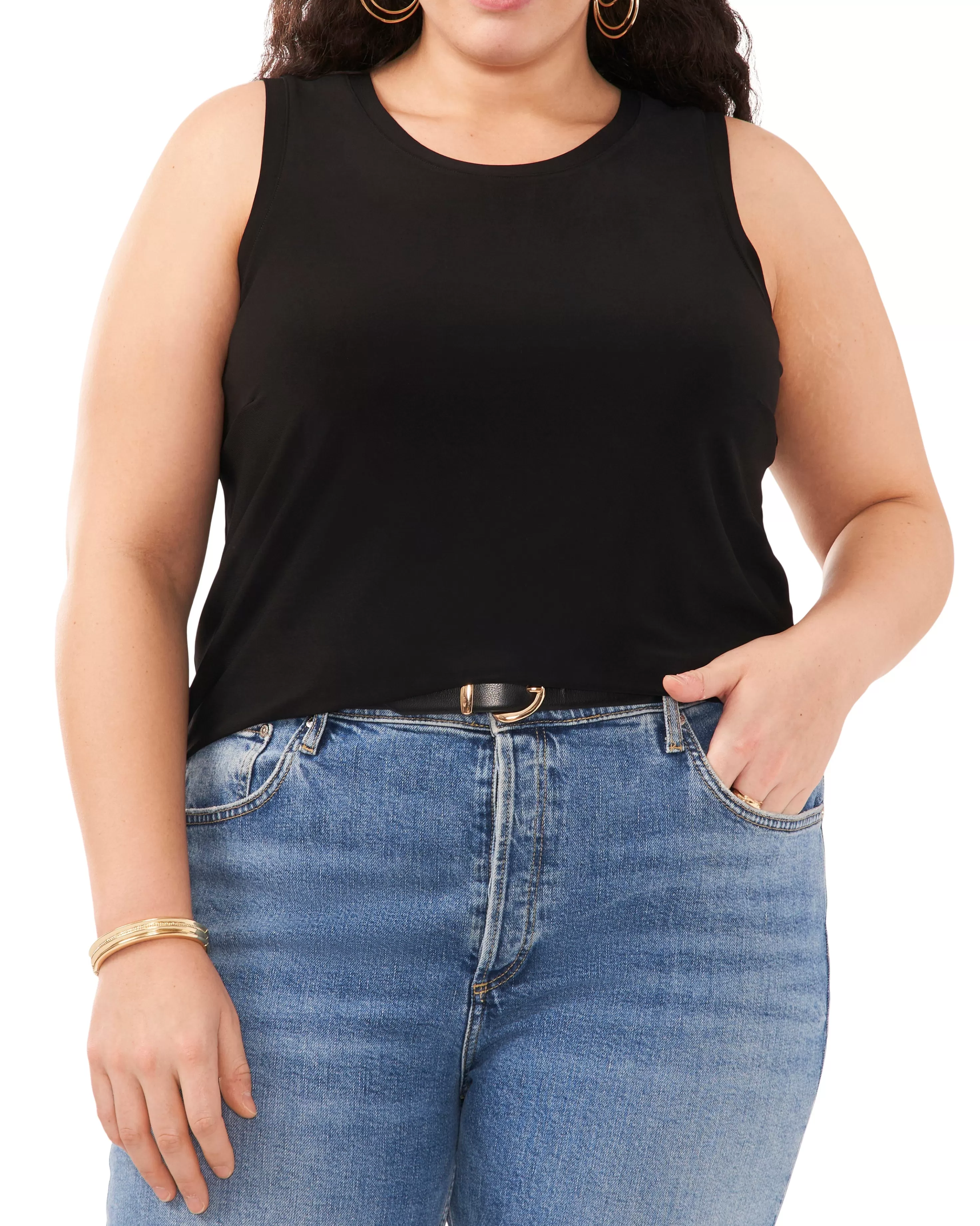 Vince Camuto Plus-Size Back Keyhole Tank Top Rich Black Discount