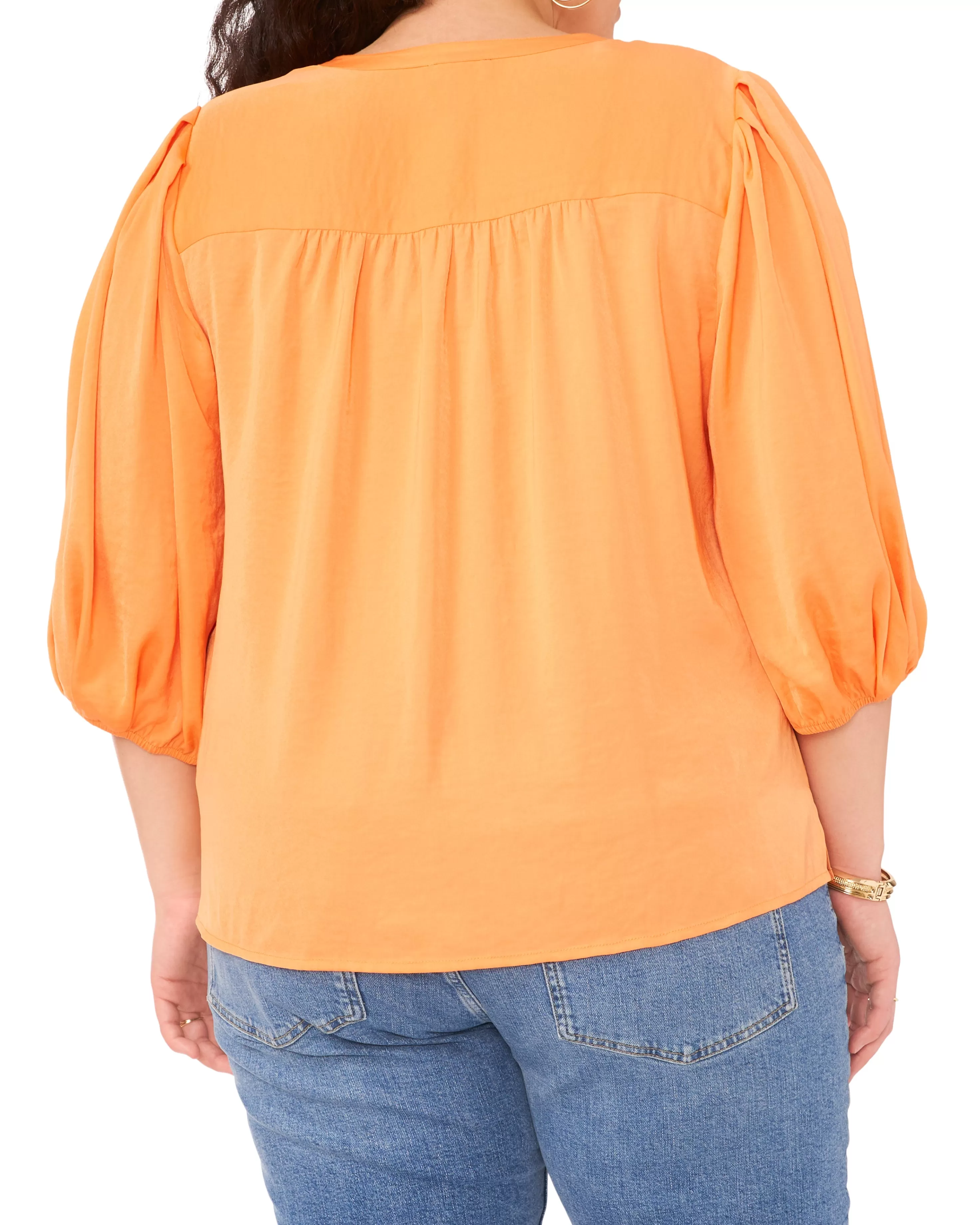 Vince Camuto Plus-Size Button Down Balloon Sleeve Blouse Orange Fizz Cheap