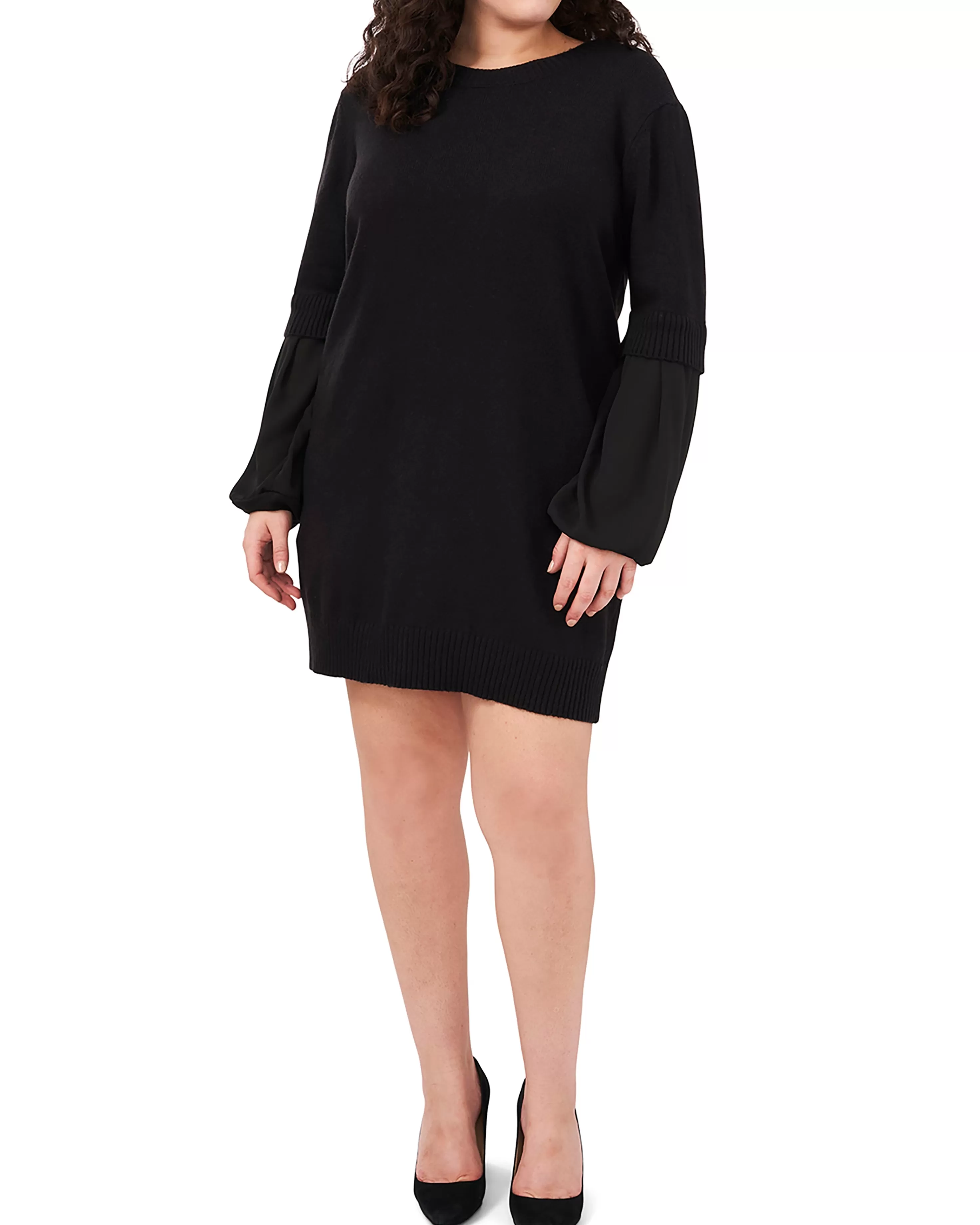 Vince Camuto Plus-Size Contrast Sleeve Sweater Dress Rich Black Discount