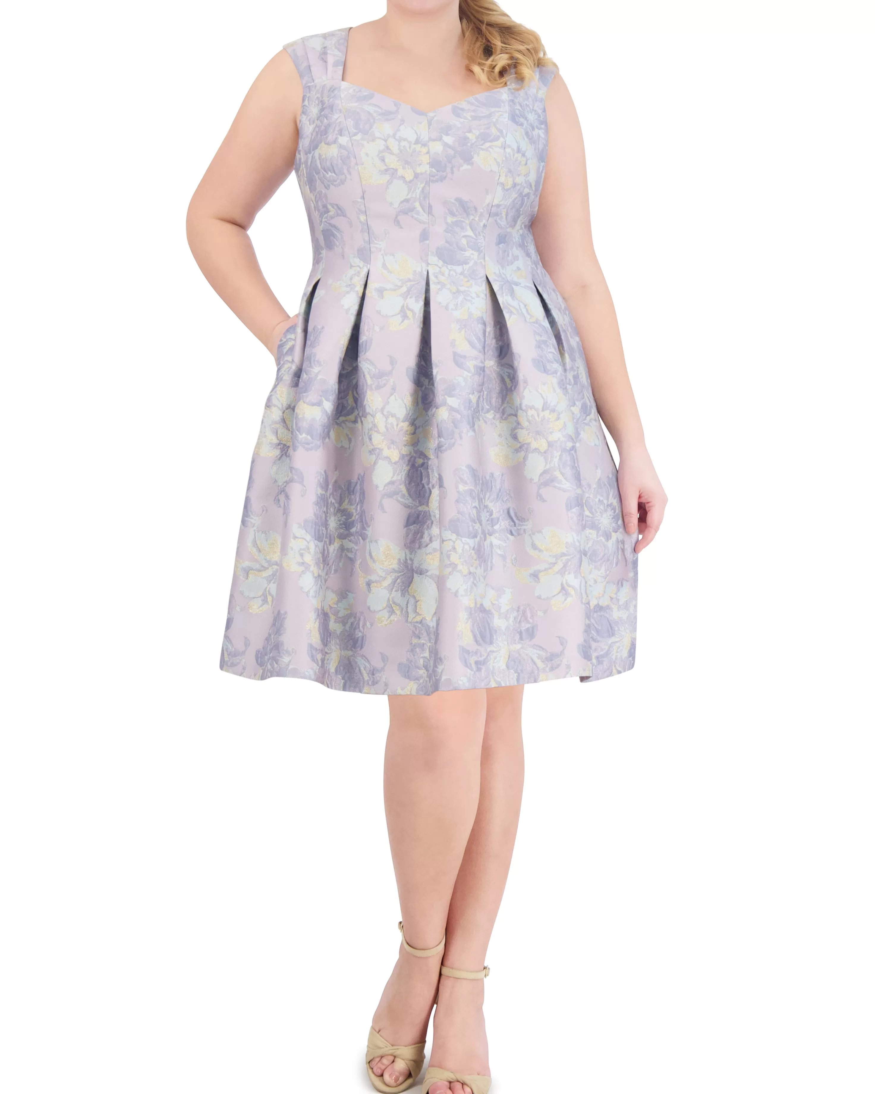 Vince Camuto Plus-Size Floral-Jacquard Pleated Fit-And-Flare Dress Lavender Discount