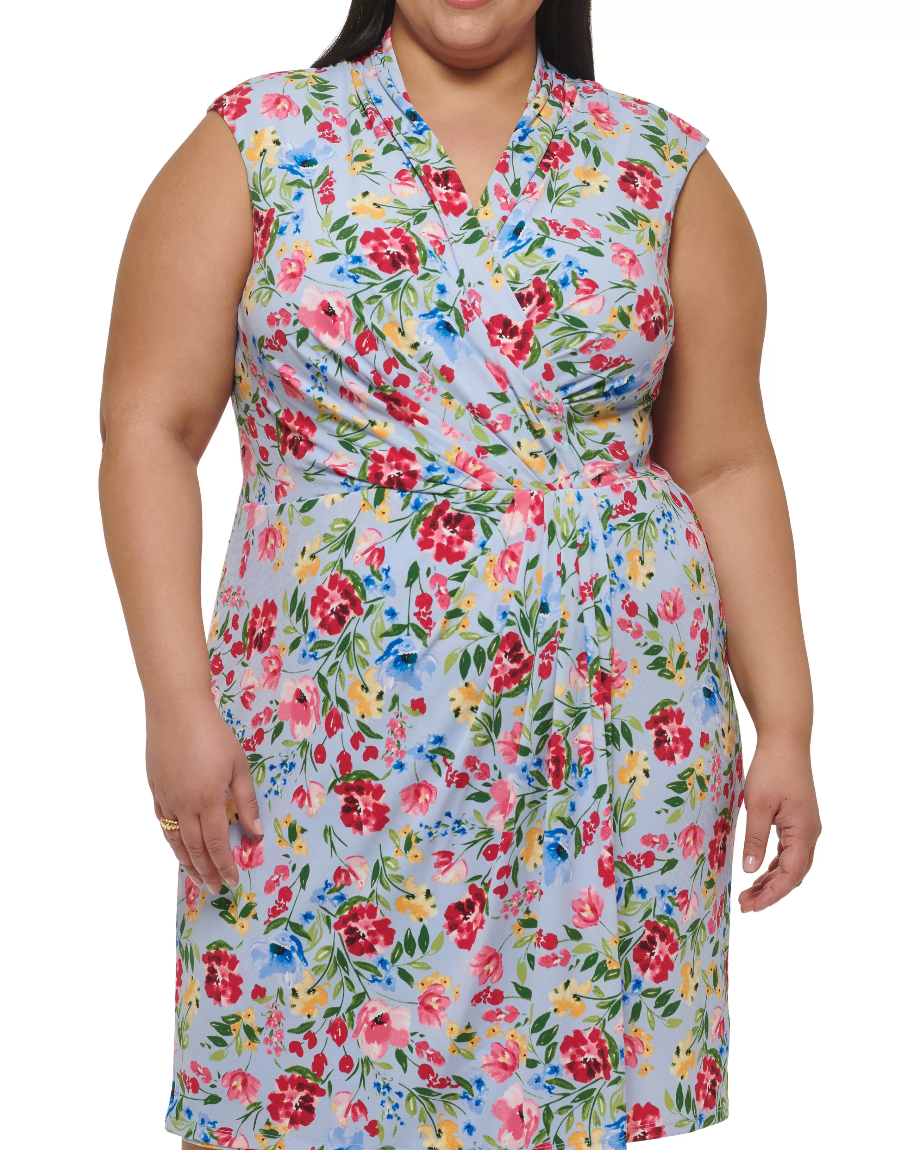 Vince Camuto Plus-Size Floral-Print Faux-Wrap Dress Blue Shop