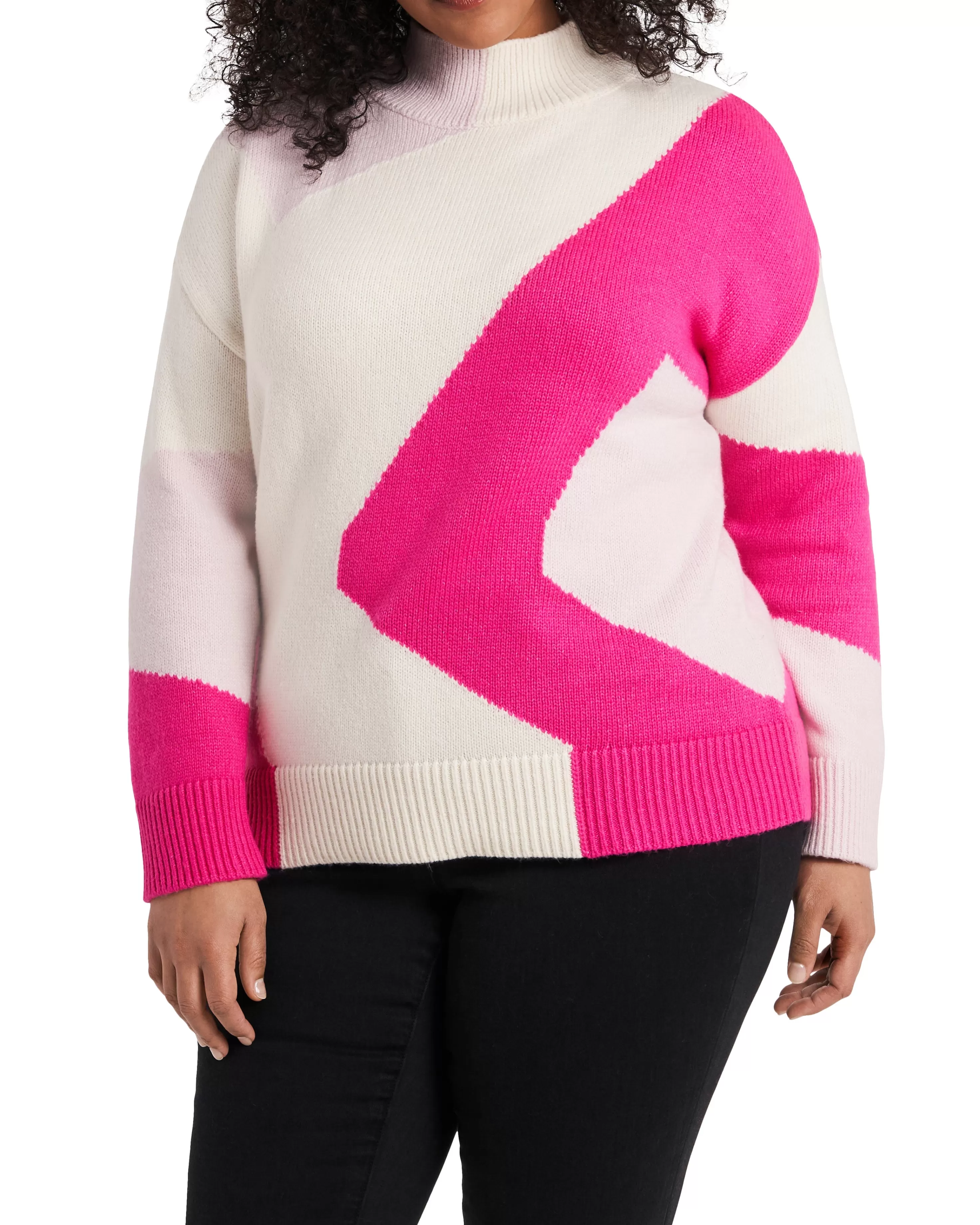 Vince Camuto Plus-Size Intarsia Graphic Sweater Legacy Pink Flash Sale