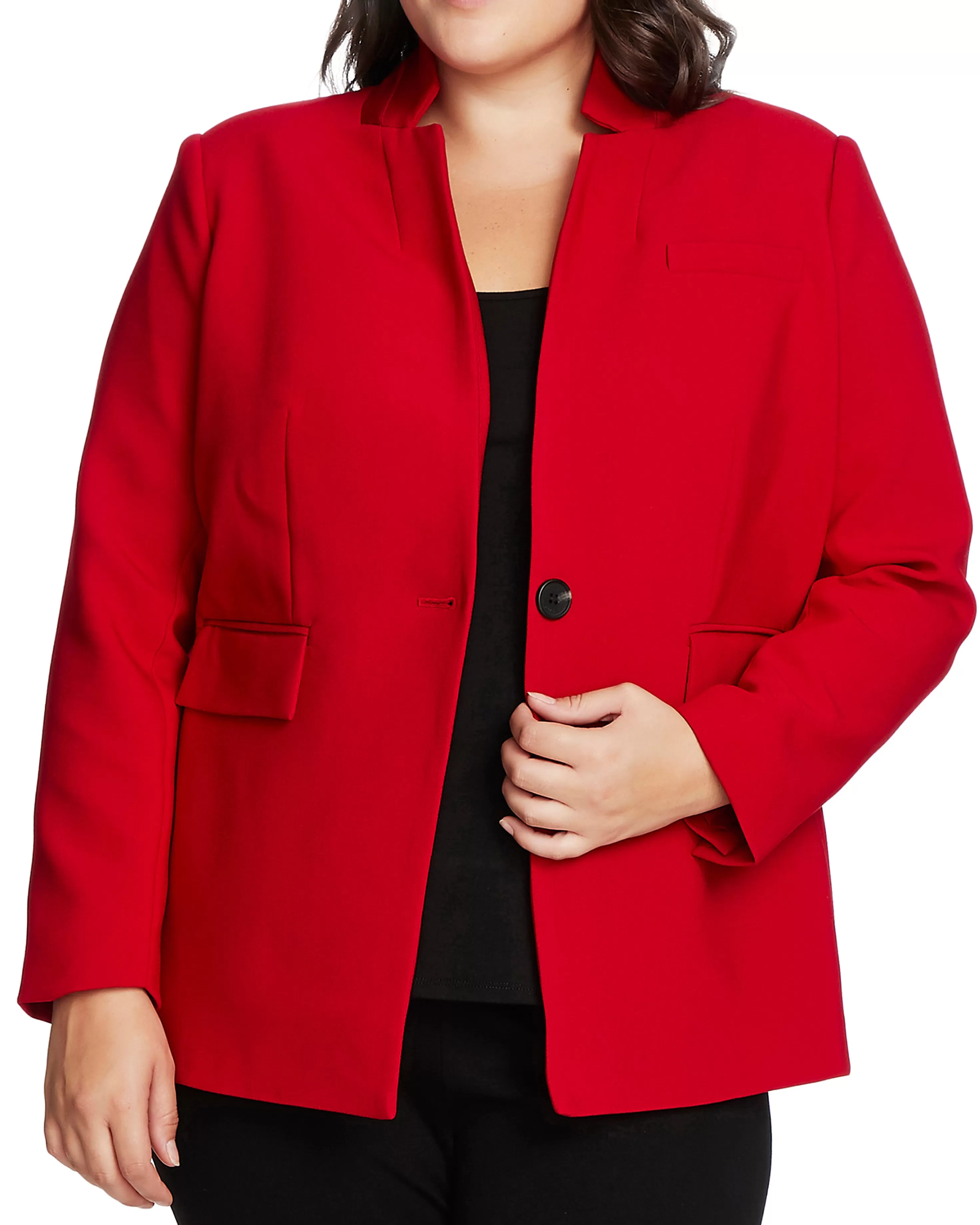 Vince Camuto Plus-Size One-Button Stand-Collar Blazer Tulip Red Flash Sale