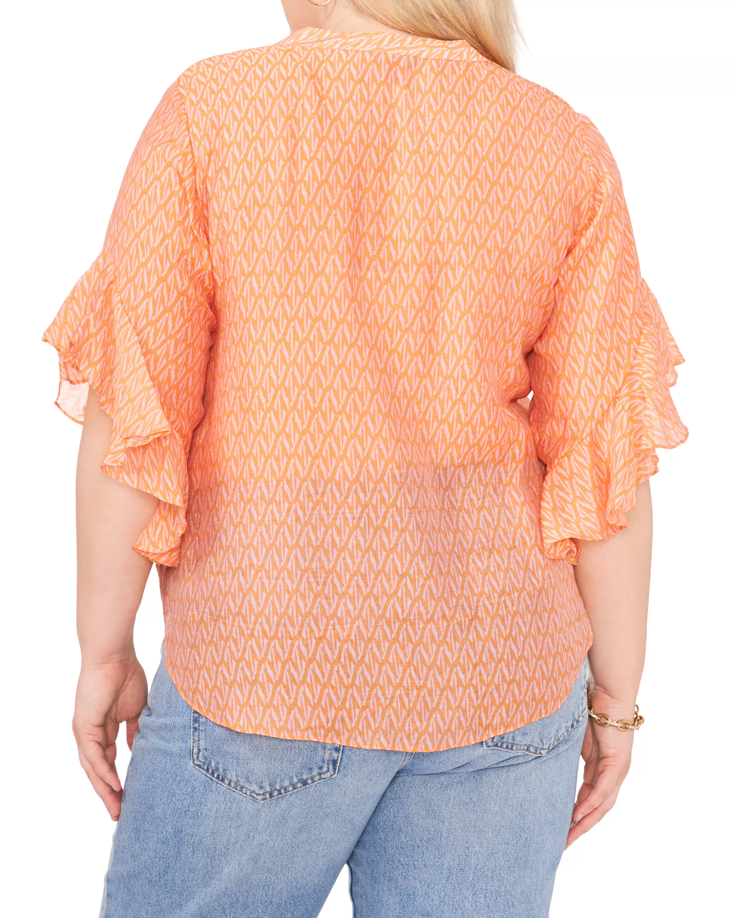 Vince Camuto Plus-Size Pintuck Pleated Flutter Sleeve Blouse Orange Fizz Best Sale