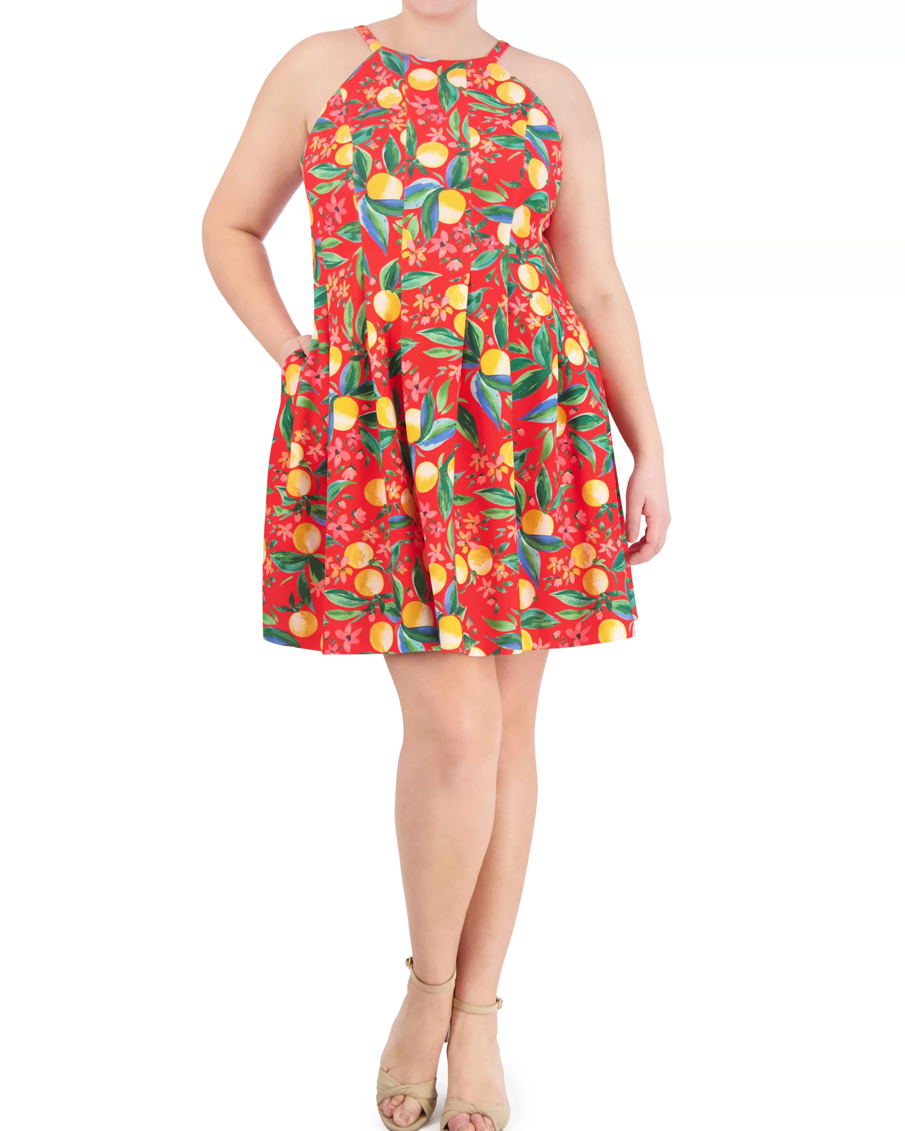 Vince Camuto Plus-Size Printed Cutout Halter Dress Red Discount