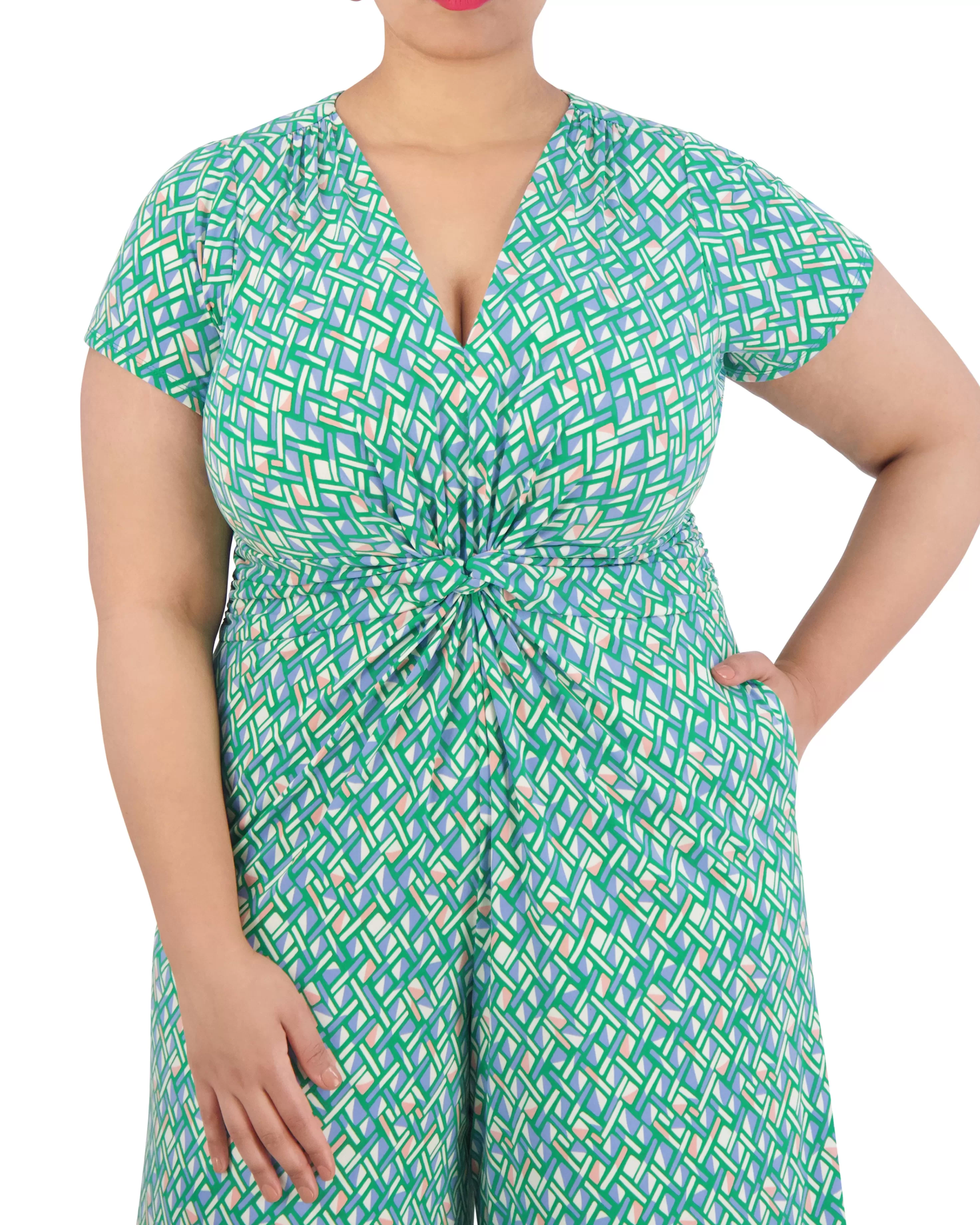 Vince Camuto Plus-Size Printed Twist-Front Flared-Leg Jumpsuit Green Store