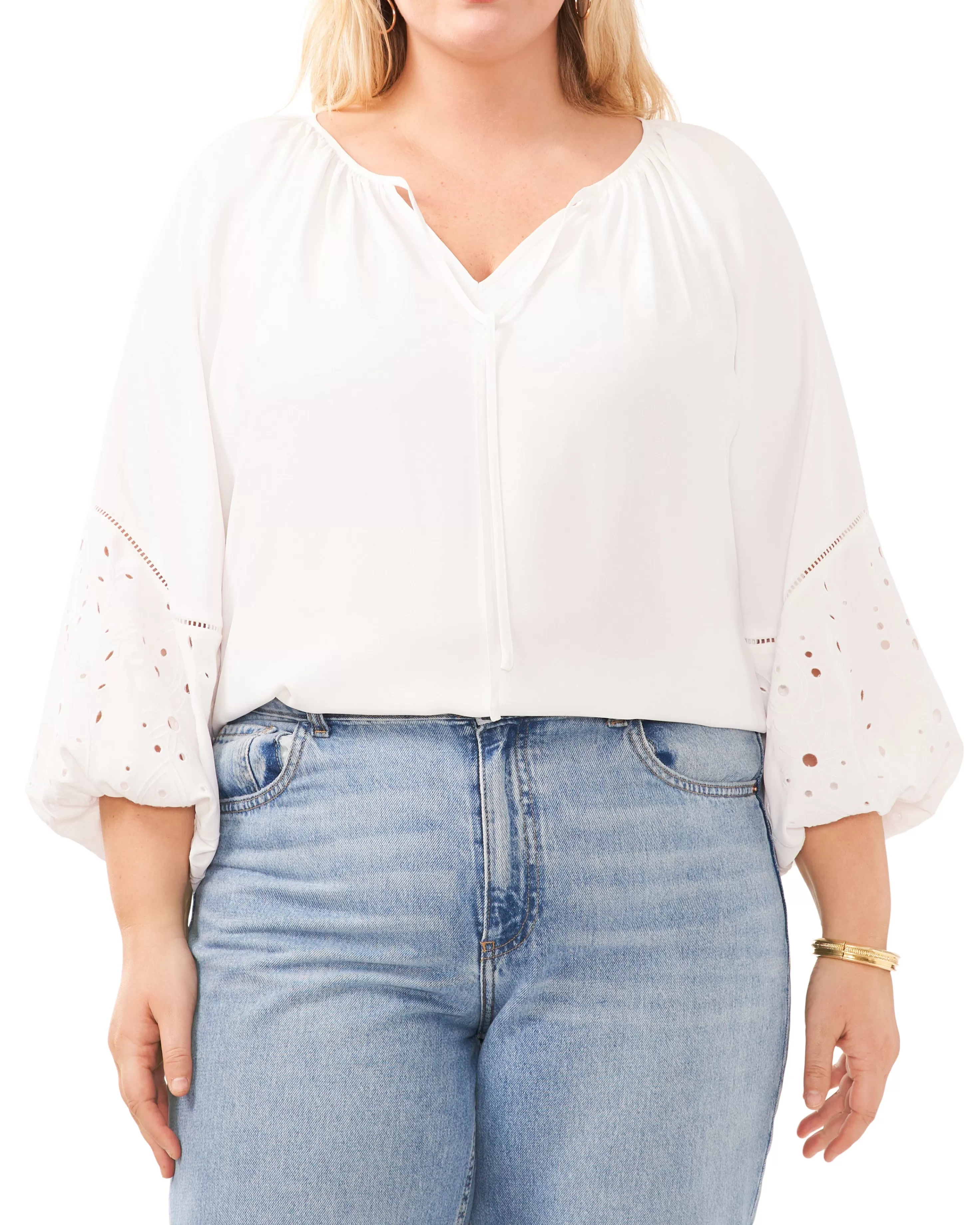 Vince Camuto Plus-Size Ruched V-Neck Blouse New Ivory Cheap