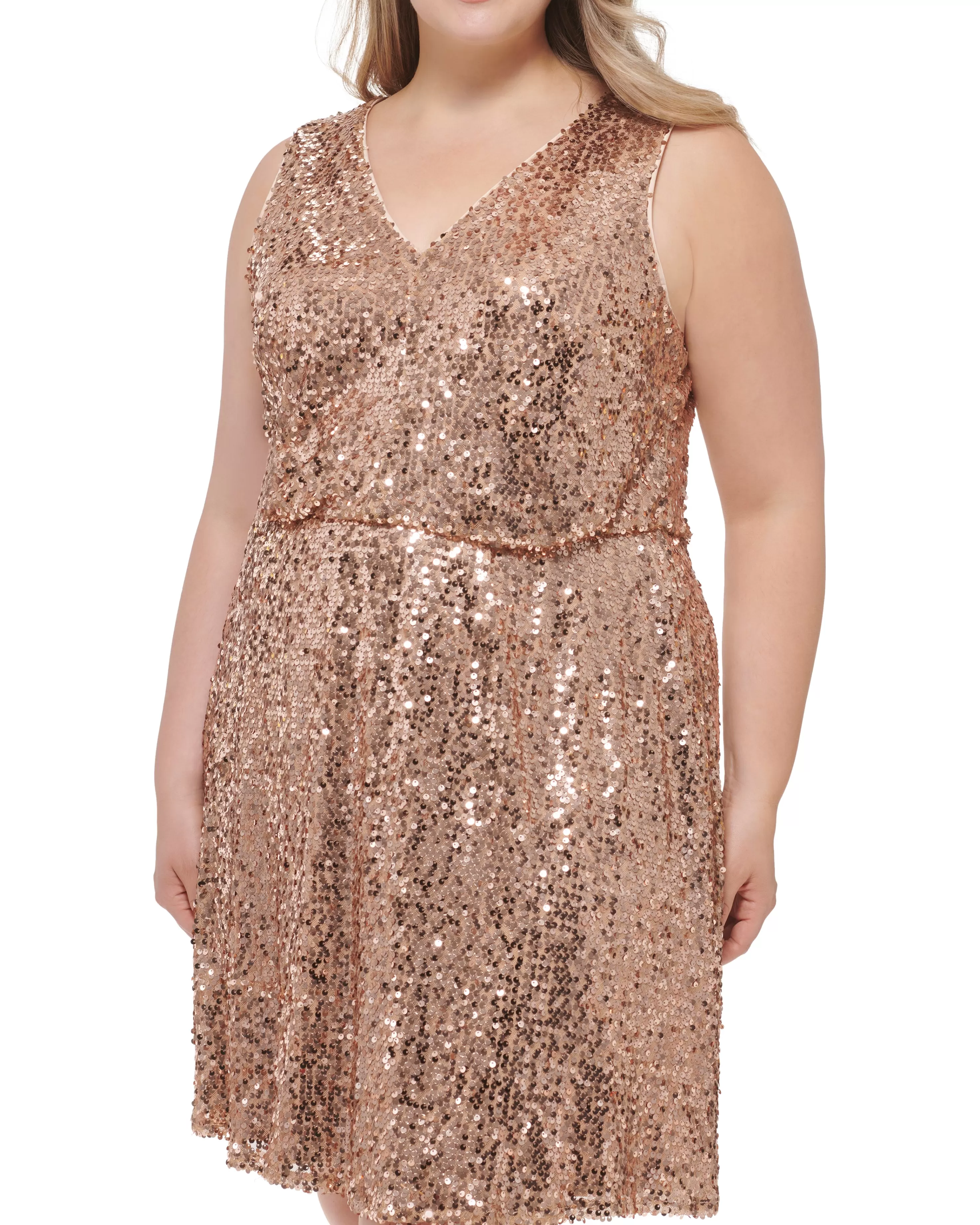 Vince Camuto Plus-Size Sequined Sleeveless Minidress Rose Gold New