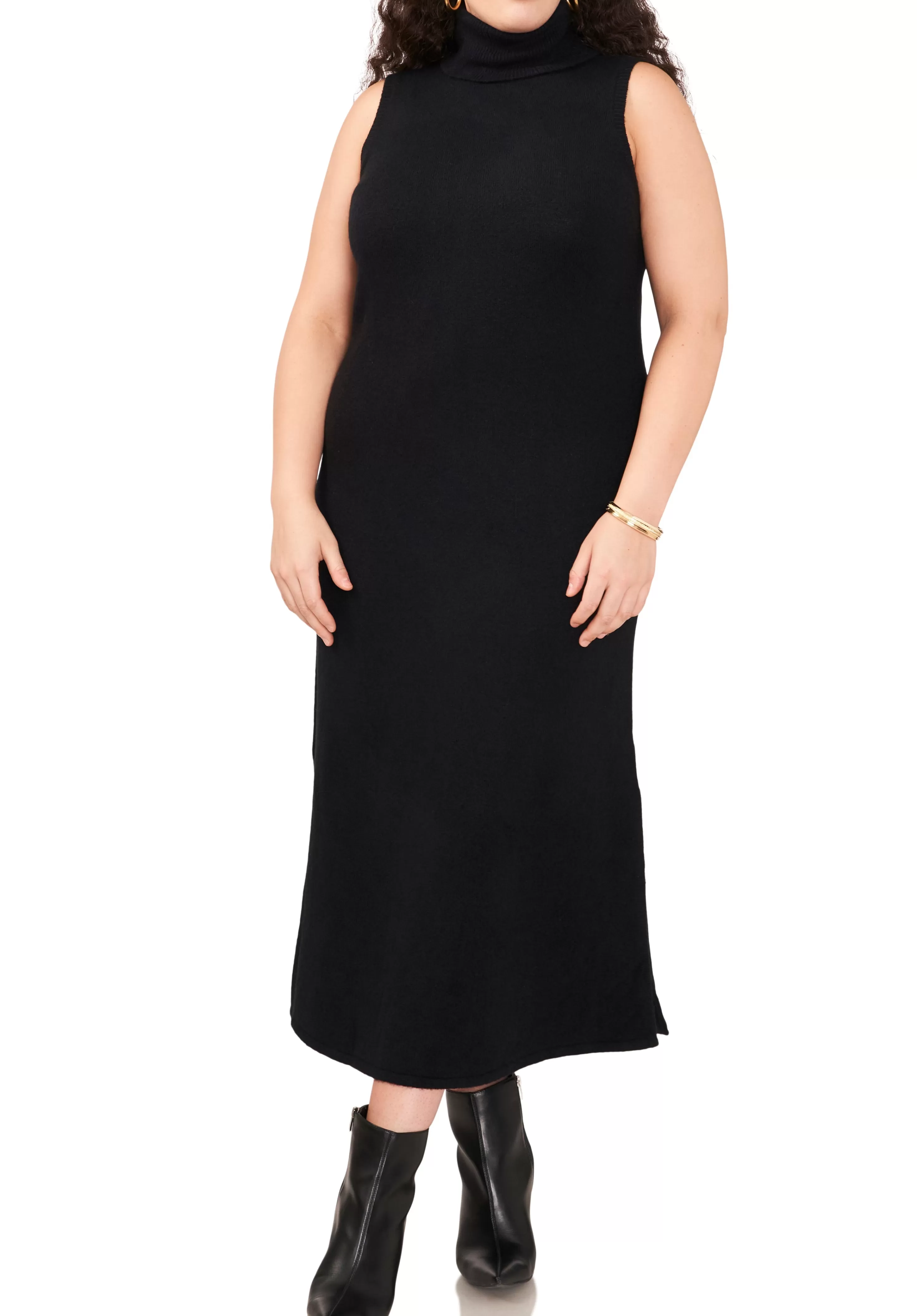 Vince Camuto Plus-Size Sleeveless Turtleneck Sweater Dress Rich Black Best