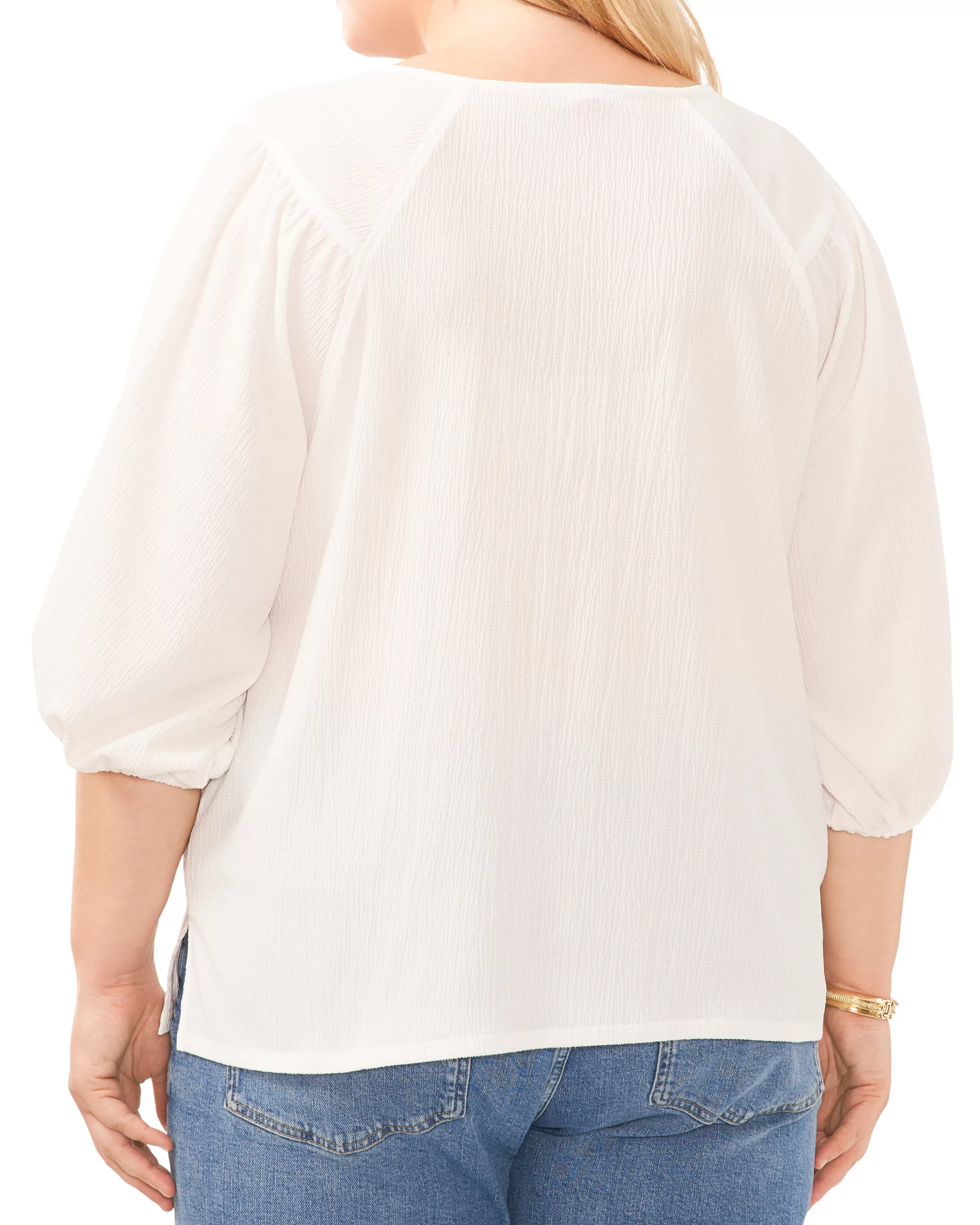 Vince Camuto Plus-Size Textured Puff Sleeve Top New Ivory Shop