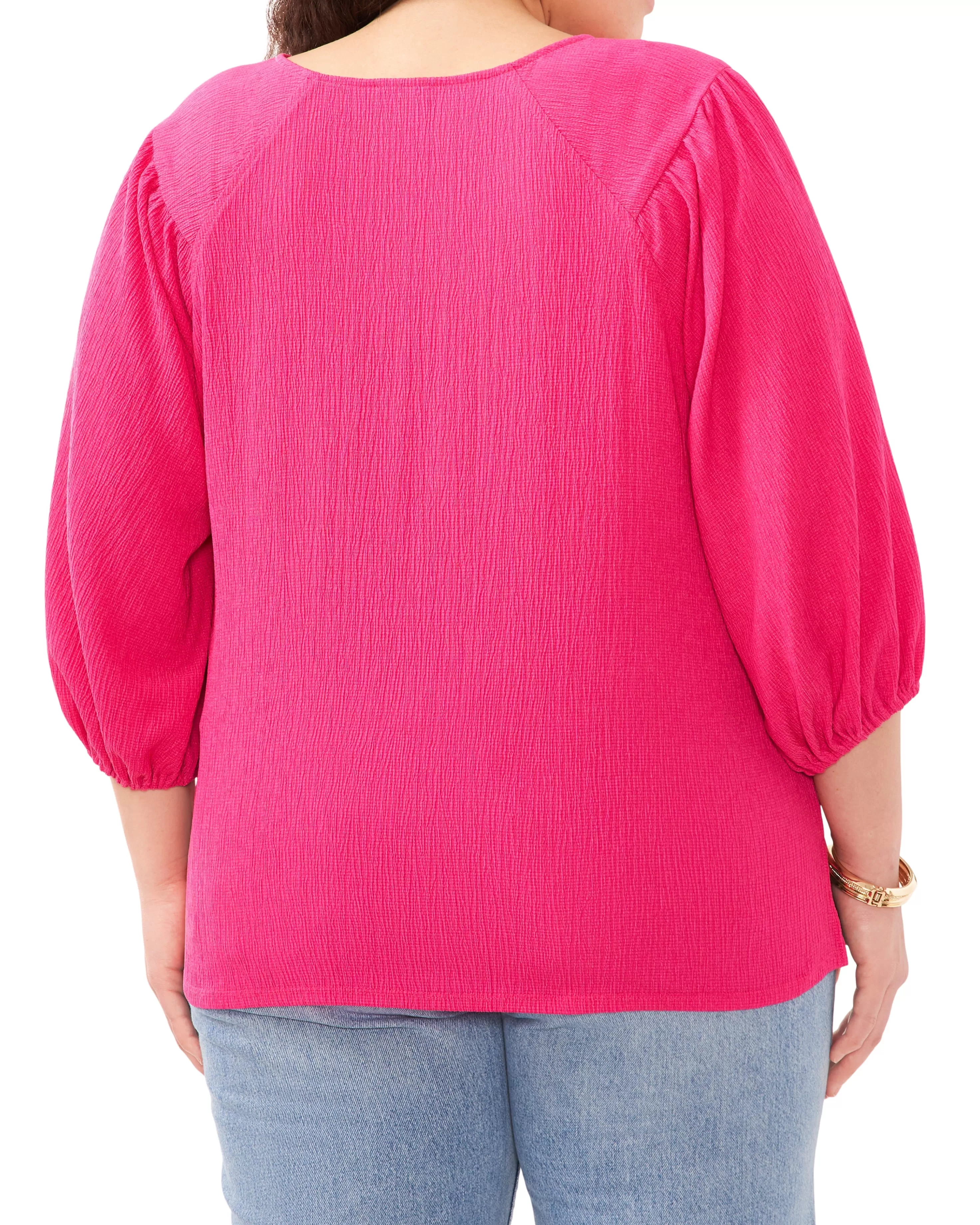 Vince Camuto Plus-Size Textured Puff Sleeve Top Modern Pink Fashion