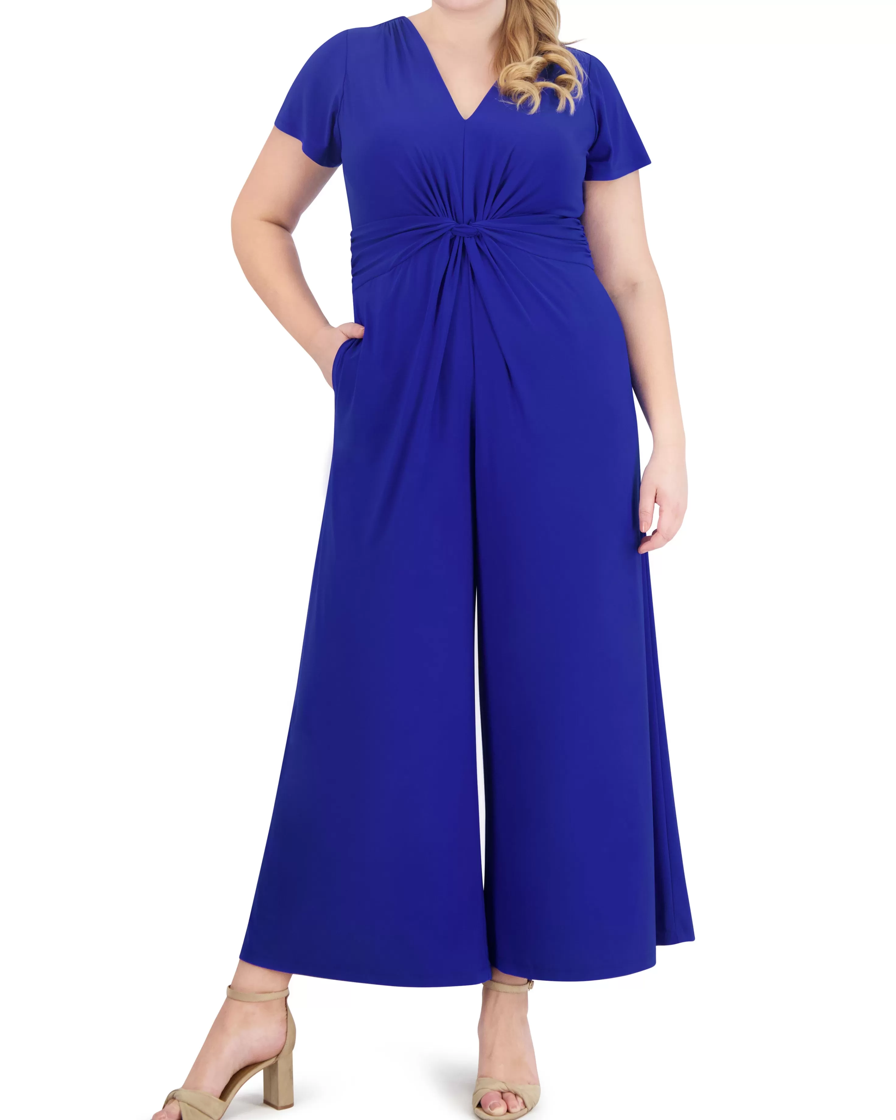 Vince Camuto Plus-Size Twist-Front Flared-Leg Jumpsuit Cobalt Shop