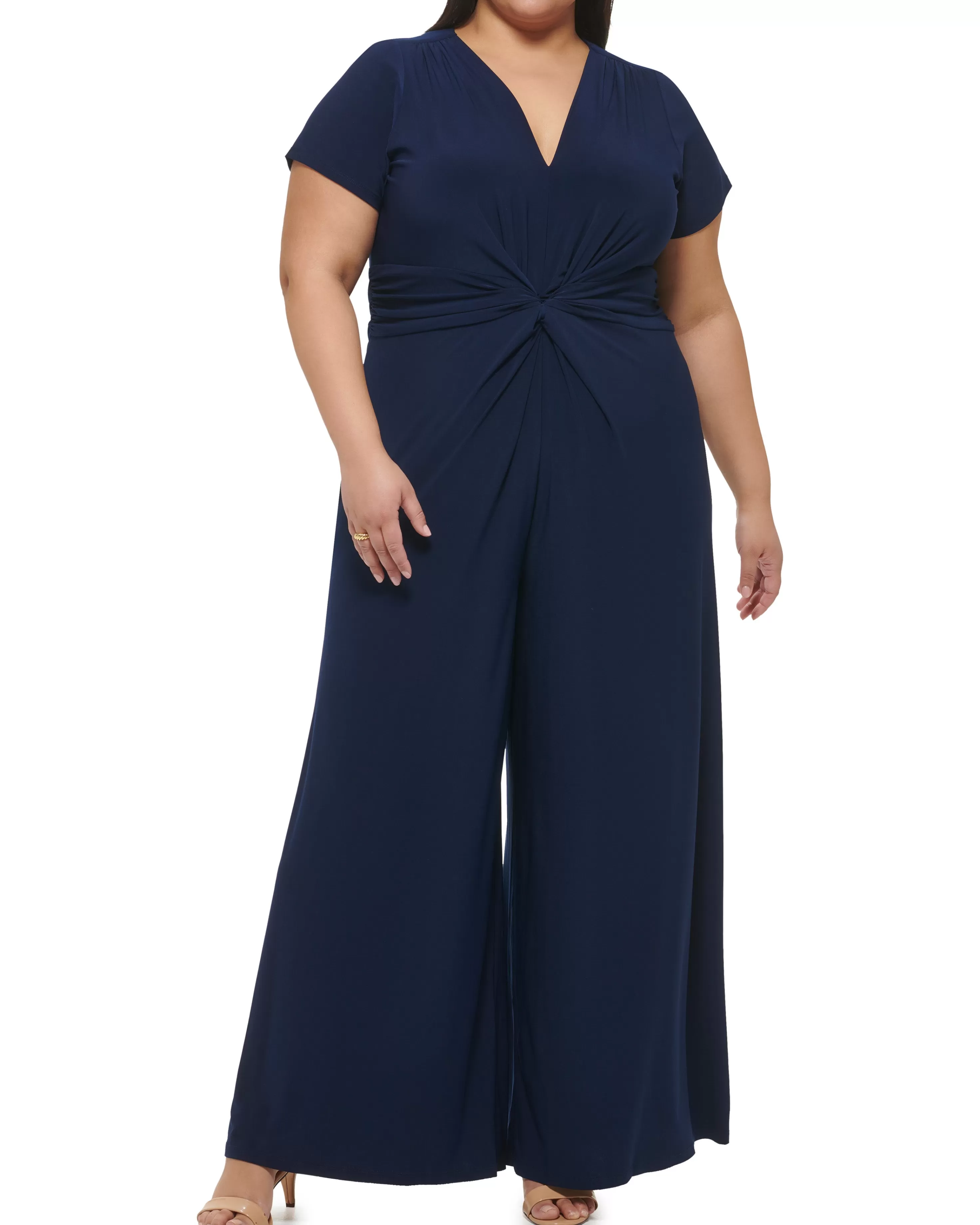 Vince Camuto Plus-Size Twist-Front Flared-Leg Jumpsuit Navy Discount