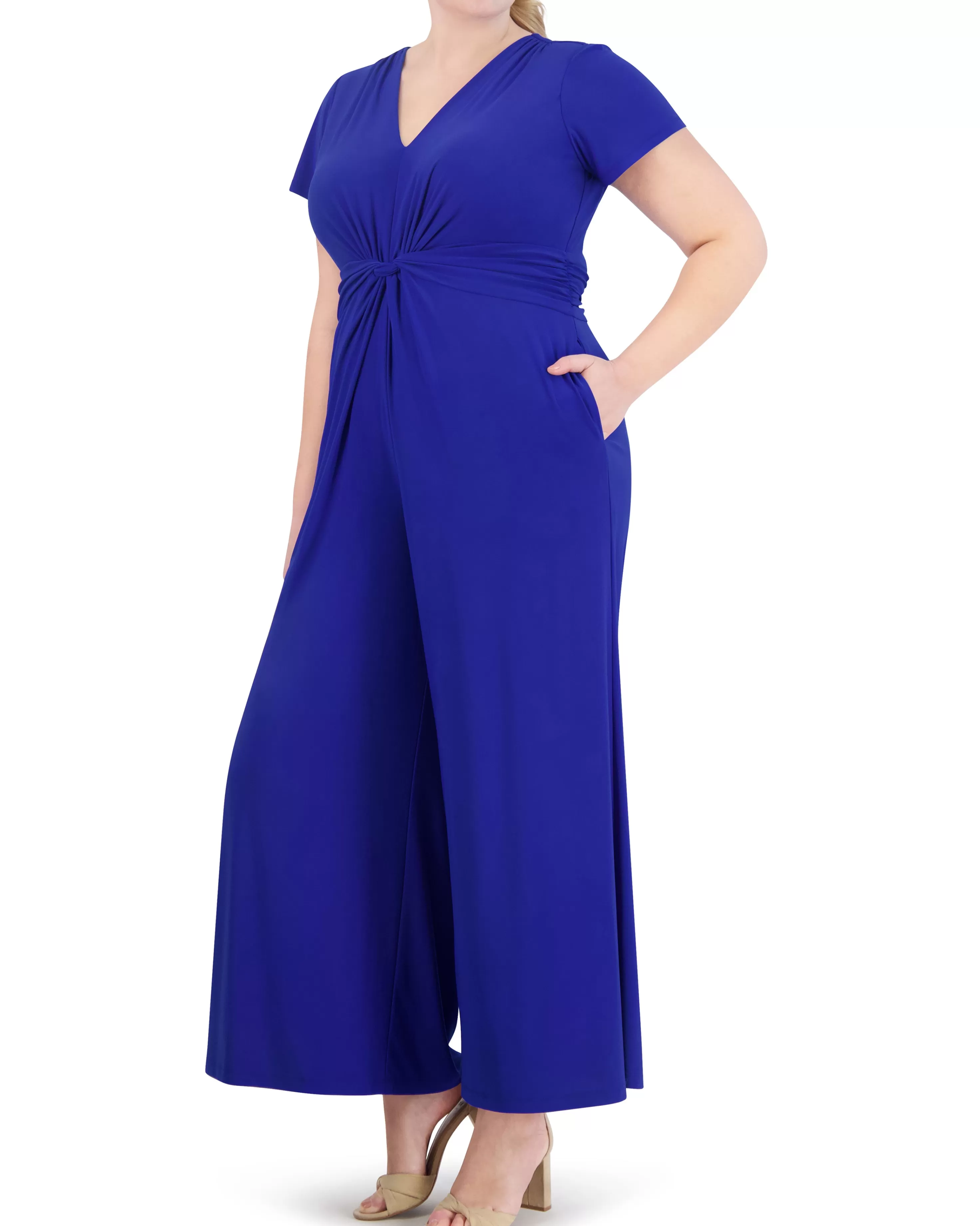 Vince Camuto Plus-Size Twist-Front Flared-Leg Jumpsuit Cobalt Shop