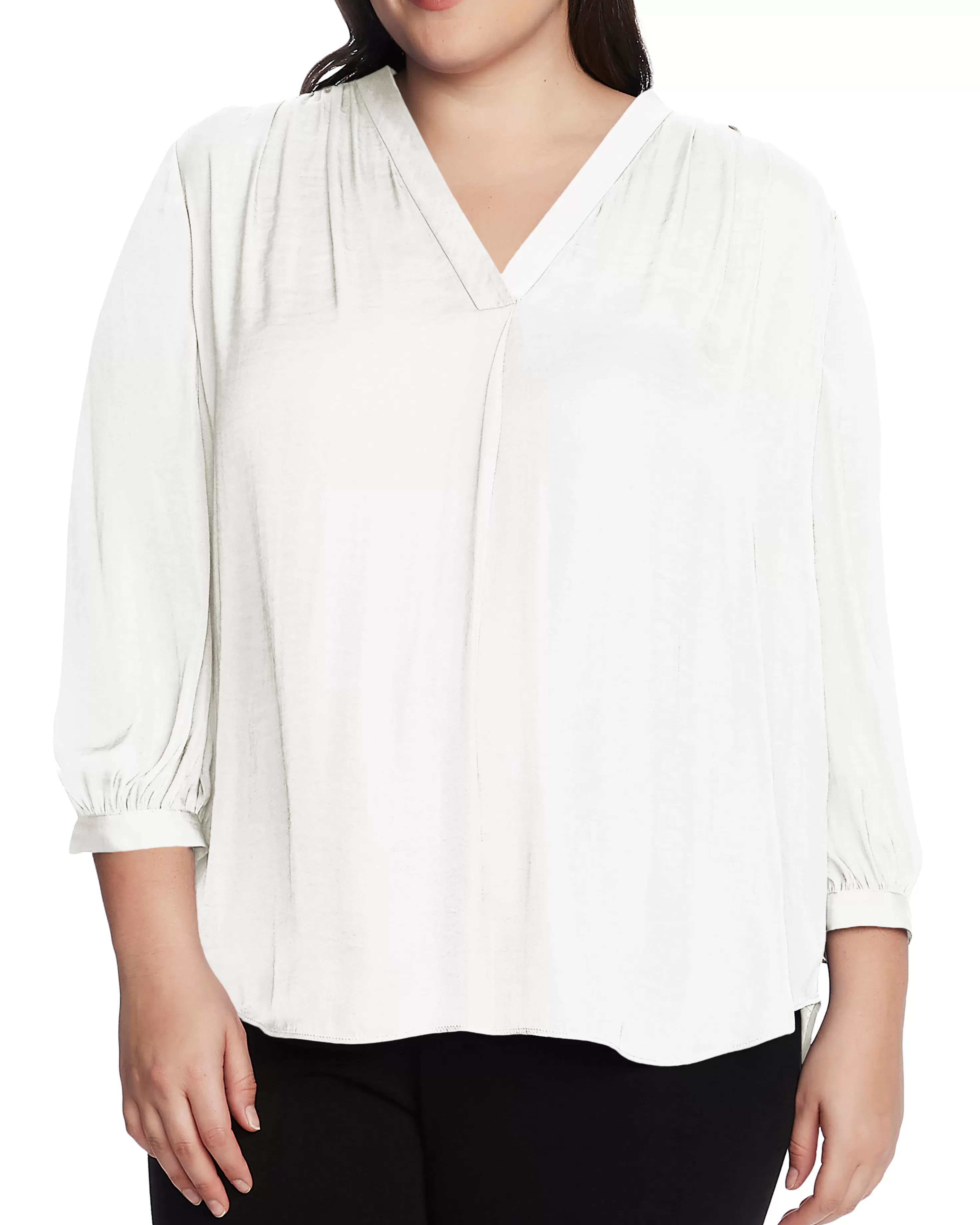 Vince Camuto Plus-Size V-Neck Inverted Pleat Top New Ivory Cheap