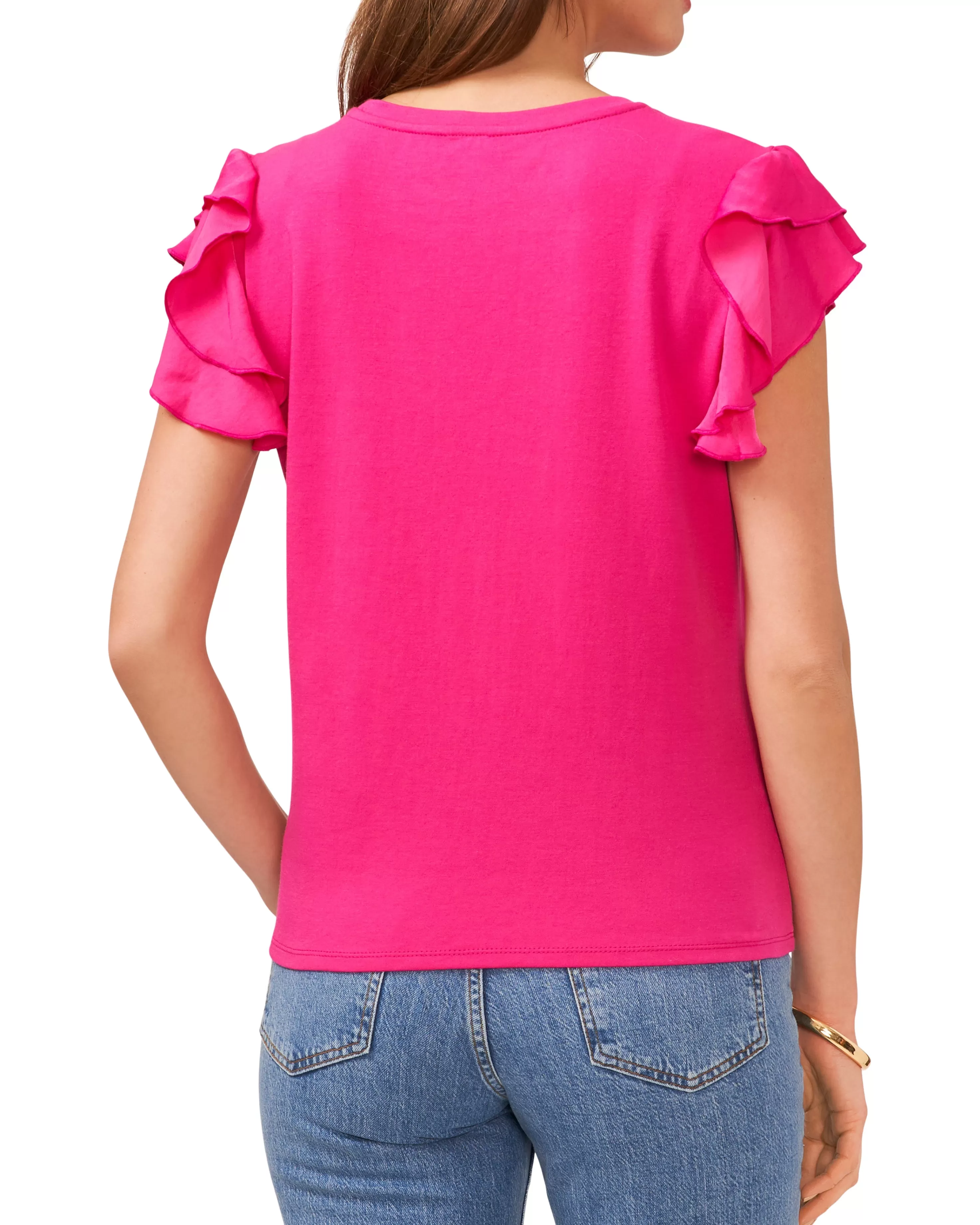 Vince Camuto Tiered Ruffled Sleeve T-Shirt Hot Pink Hot