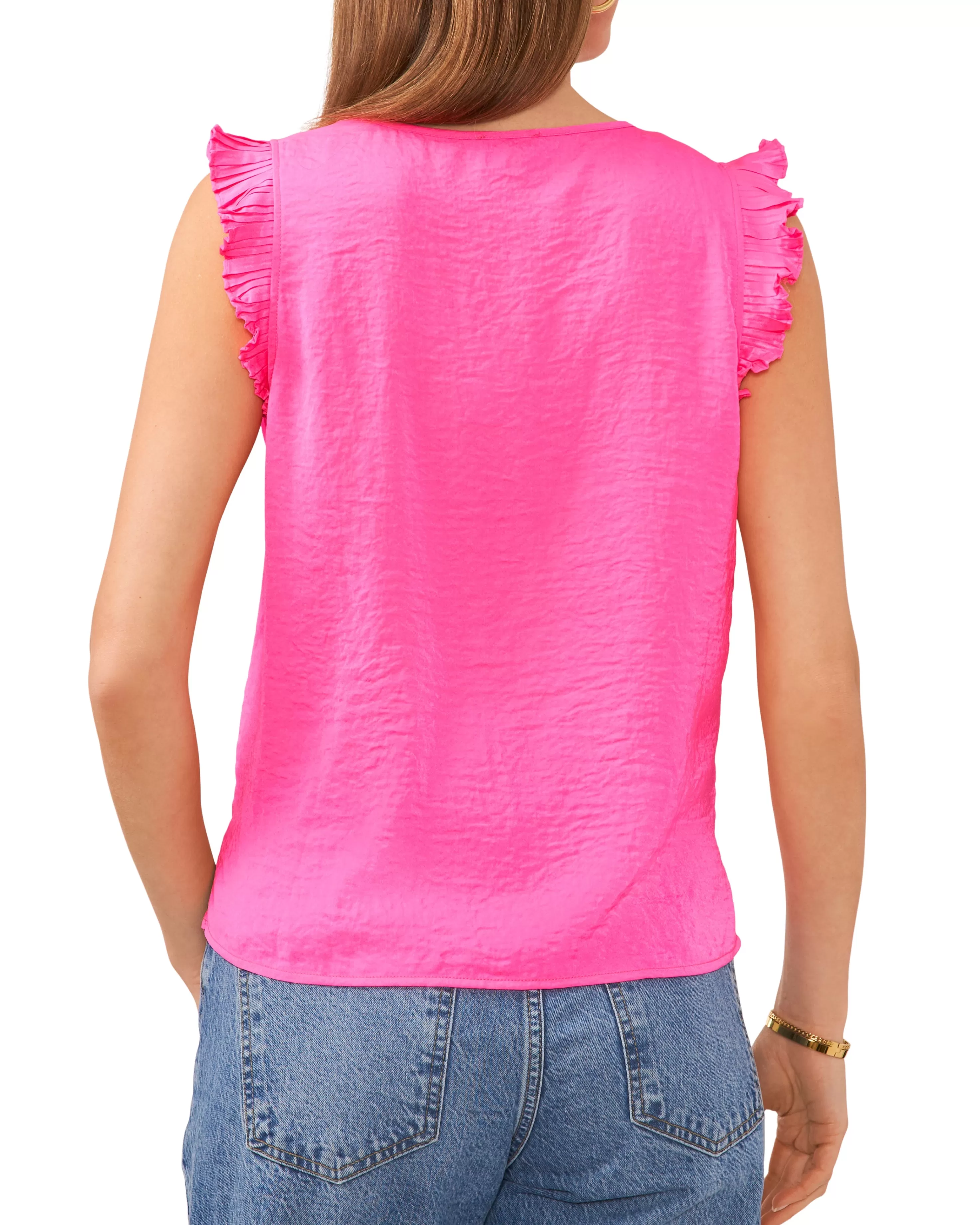 Vince Camuto V-Neck Pleated Cap Sleeve Blouse Hot Pink Sale