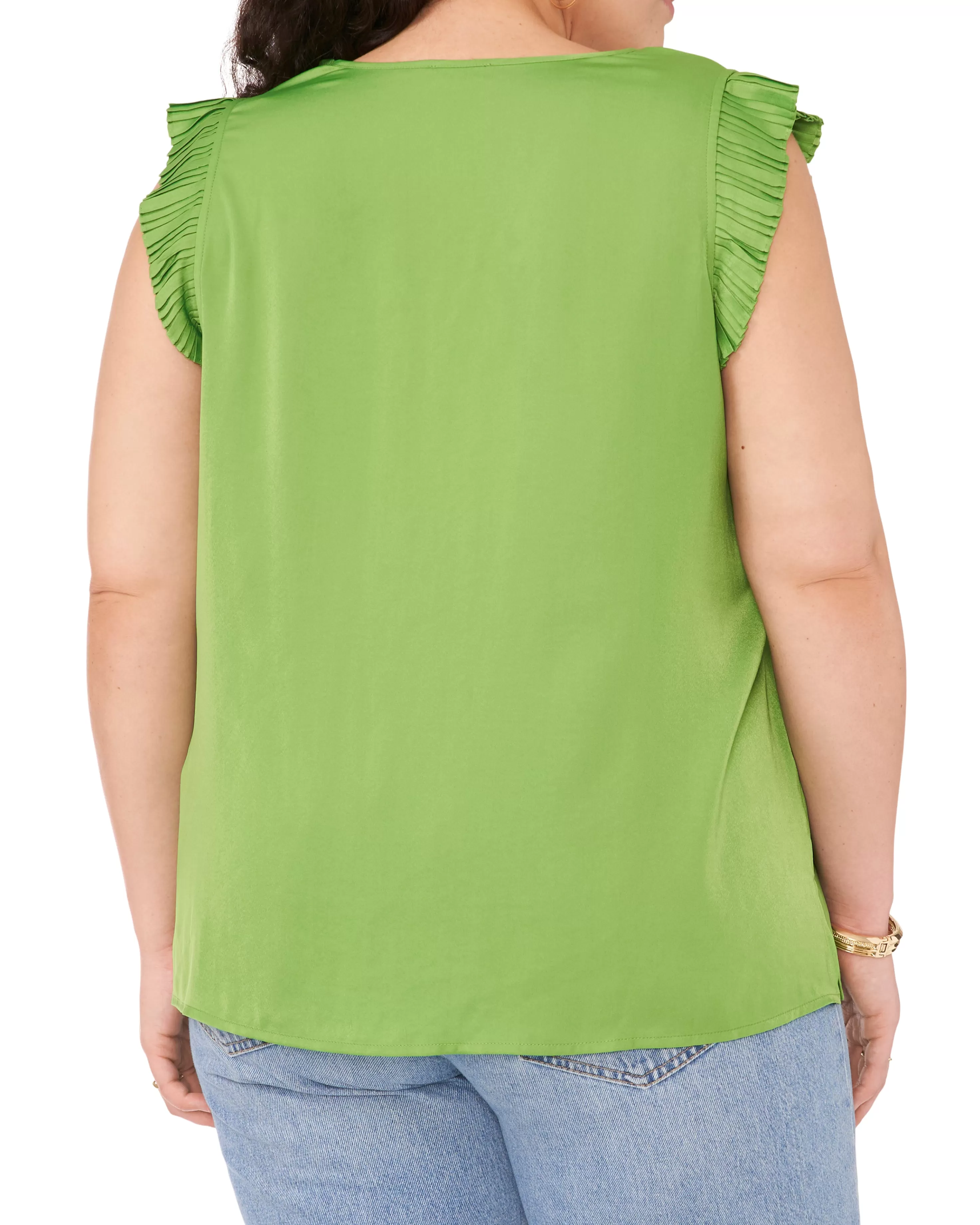 Vince Camuto V-Neck Pleated Sleeve Blouse Salted Lime New